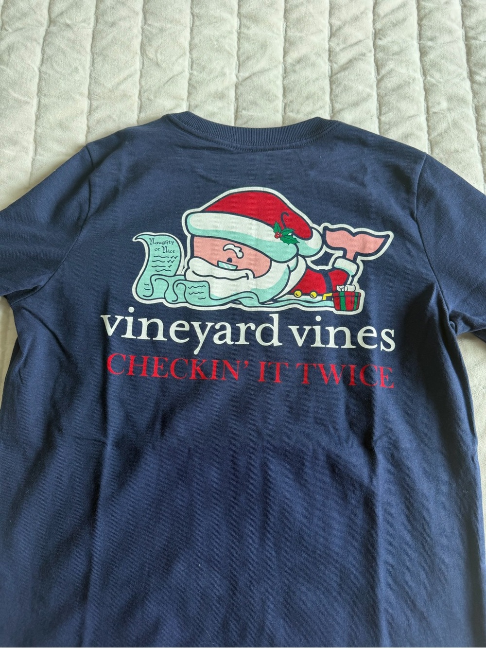 Vineyard Vines Kids' Navy 'Checkin' It Twice' Santa Graphic Tee